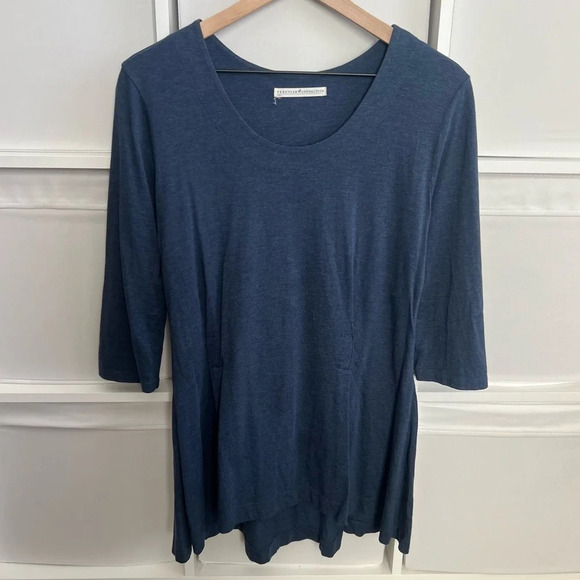 Peruvian Connection Blue 3/4 Sleeve Top - Picture 1 of 3